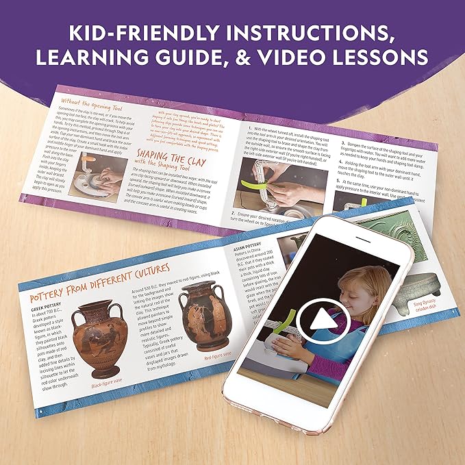 NATIONAL GEOGRAPHIC Pottery Wheel for Kids – Complete Pottery Kit for Beginners, Plug-in Motor, 2 lbs. Air Dry Clay, Sculpting Clay Tools, Apron & More, Patented Design, Craft Kit (Amazon Exclusive)