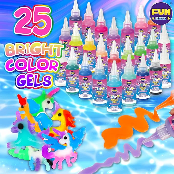 Unicorn Magic Grow Aqua Elves Kit, FunKidz Magical Water Elf Toys for Kids with 25 Colors Gel 16 Unicorn Molds to Make Over 100 Water Pets Crafts for Girls Boys Ages 3+