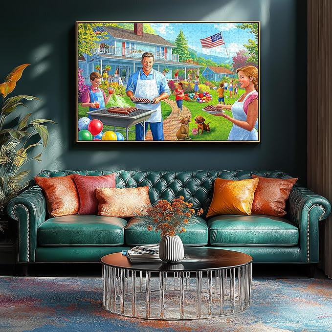 Backyard Barbecue Party 500 Piece Jigsaw Puzzle for Adults with A-F Letters on Back Fun Family Challenge Seniors Puzzle for Game Night Gifts Home Decor (23"×15")