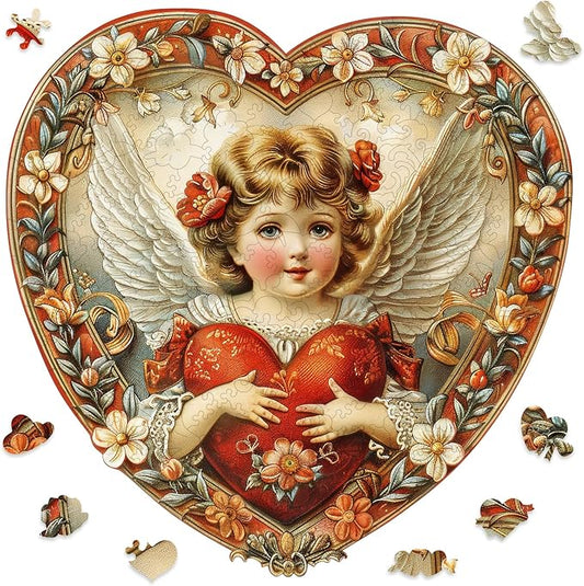 Ruikiyart Wooden Puzzles for Adults, 5MM 500 Pieces Love Angel Wooden Jigsaw Puzzles, Unique Shapes Puzzle Great Gift for Kids and Adults on Birthday, Christmas (16.5"x16.5")