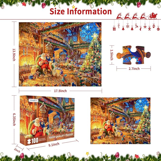 Christmas Puzzle 100 Piece Puzzles for Kids Christmas Puzzle 100 Piece Puzzle Santa Claus Puzzles 100 Piece Puzzles for Adults Christmas Puzzles Santa's House 100 Piece Puzzles for Kids Ages 6-10