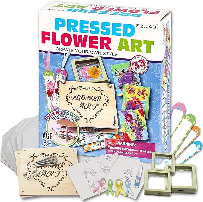 Creative Flower Press Kit for Kids, FunKidz 9 Layers Wooden Pressed Flowers Plants Art with Frames DIY Set Make Bookmarks Decorate Cards Craft Gift for Girls Boys