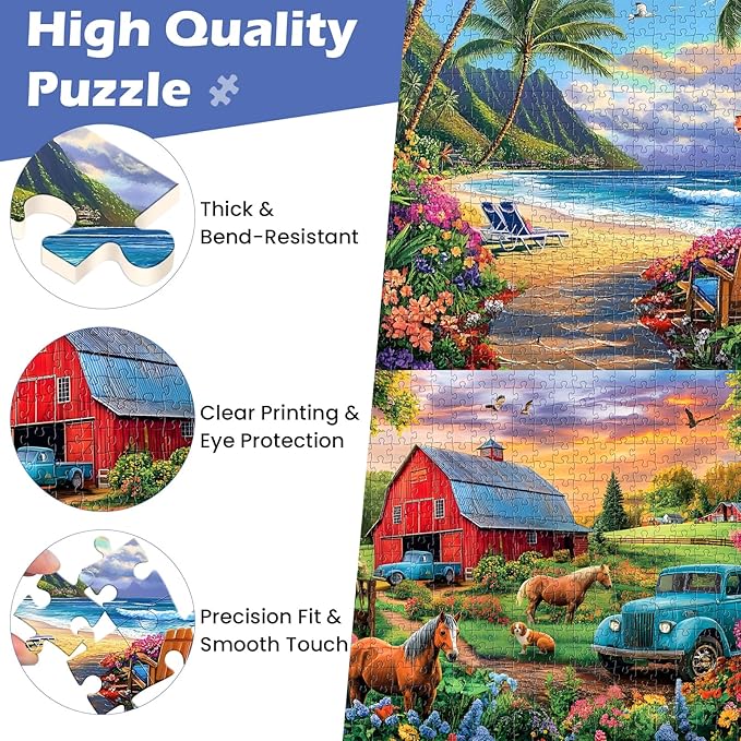 2 Pack 500 Pieces Puzzle for Adults, US Country Life Farm Puzzle for Adults Kids Seniors, Horse Cow Tractor Flower Jigsaw Puzzles 500 Pieces, Colorful Challenging Puzzles Family Game Gift 20.5 * 15