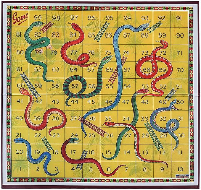Classic Snakes and Ladders Board Game – Foldable Family Board Game with Dice & Pawns, Retro Educational Toy for Kids & Adults, Travel Portable Game Set for 2-4 Players Ages 3+