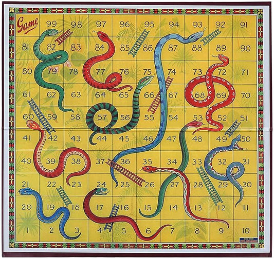 Classic Snakes and Ladders Board Game – Foldable Family Board Game with Dice & Pawns, Retro Educational Toy for Kids & Adults, Travel Portable Game Set for 2-4 Players Ages 3+