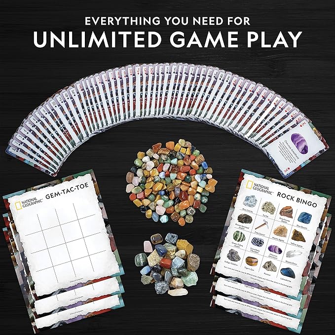 National Geographic Rock Bingo Game - Play Rock Bingo, Mineral Memory, Gemstone Trivia, & Card Games, Collection Includes Over 150 Rocks and Minerals, Educational STEM Toy for Kids (Amazon Exclusive)