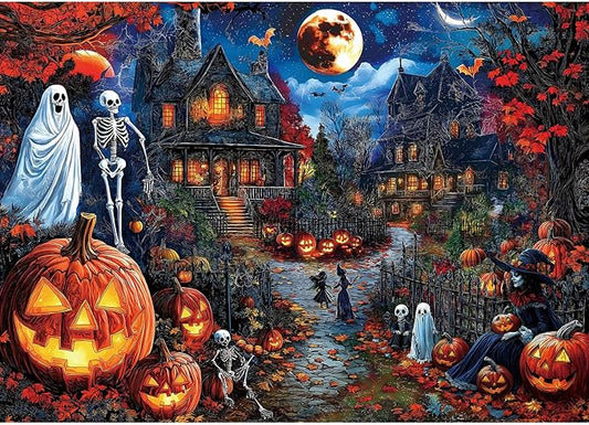 Blueforest Halloween 1000 Piece Jigsaw Puzzle for Adults - Spooky Ghosts, Skeletons, Pumpkins, Witch & Haunted House Puzzle, Challenging Fun Adult Puzzles for Relaxation, Decor & Gifts