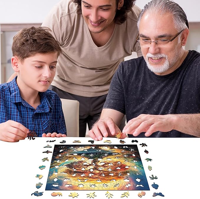 Wooden Jigsaw Puzzle for Adults and Kids Unique Shape Wood Colorful Beautiful Box Fun Challenge Brain Health Family Game Creative Gift for Friends Rompecabezas Madera(Tree of Life 500pcs)