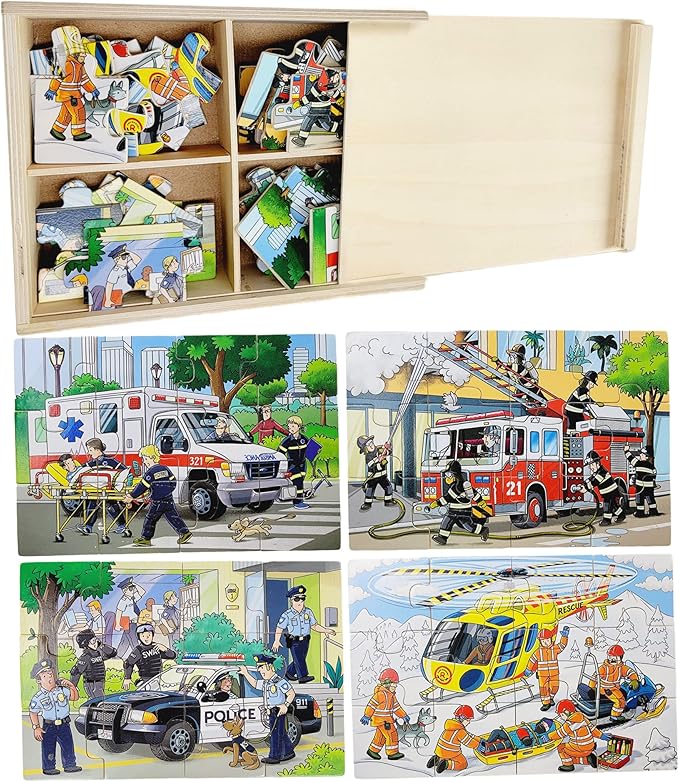 4-in-1 Wooden Puzzles for Boys 48 PCs Puzzles for Kids Ages 4-6 Great Gift for Boys,Car Puzzles for Kids Ages 4-8, Wood Puzzles for Kids Ages 3-5 Jigsaw Puzzle Box, Summer Activity Outside