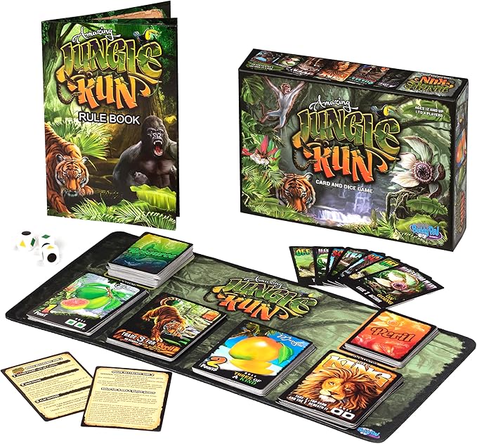Amazing Jungle Run Card & Dice Game with Playmat. 1 to 4 Players, 12 and up.