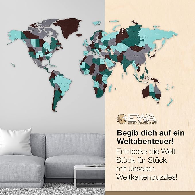EWA Eco-Wood-Art - Wooden Puzzles for Interior and Design - World map - Souvenir, Gift, Kitchen, Home Decor, Interior (Untouched Worlds 126 Pieces)