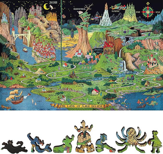 Wooden Puzzle for Adults - Uniquely Shaped Pieces - Made in The USA by FoxSmartBox - 454 Pieces - The Land of Make Believe