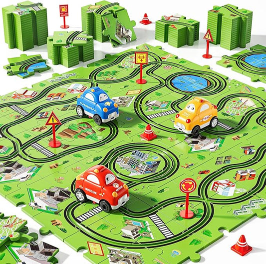 64 PCS Puzzle Track Car Set for Boys Kids 3-5, Toddler Boys Toys for 3 4 5 6 Years Old, Puzzle Race Tracks Car Toys, Birthday Gifts for Kids 3 4 5 6 7 8 Year Old Boys Girls