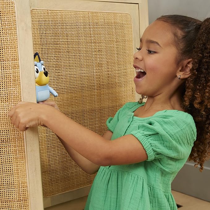 Bluey Hide & Seek Game, Hide The Figure and Press her Nose to Start The Built-in Timer, Talks and Giggles to Help Kids find her, When Found, Kids can Dance to Theme Song