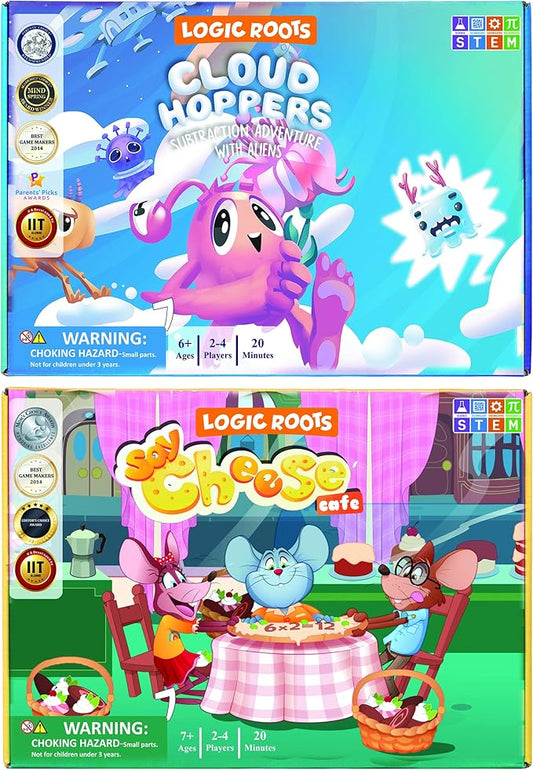 Addition and Subtraction Games - Pack of 2, Cloud Hoppers &Say Cheese Cafe, Math Board Games and STEM Toys for 5-9 Year Olds, Gift for Kids (Girls & Boys), Homeschoolers, Grade 1 & Up