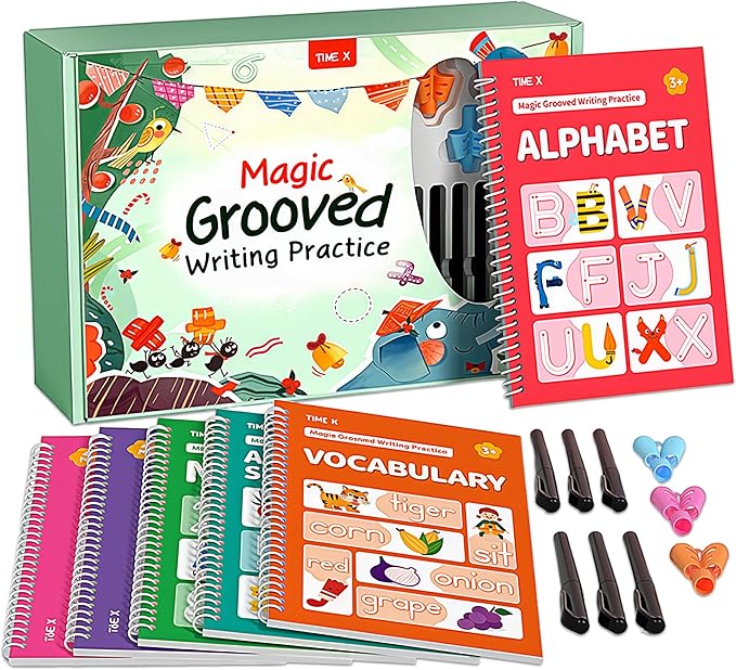 TIME X Magic Grooved Writing Practice Books, Reusable Handwriting Practice Books, Groove Workbooks, Handwriting Practice for Kids 3 +, Large Writing Practice Books (Practice 6-Books)
