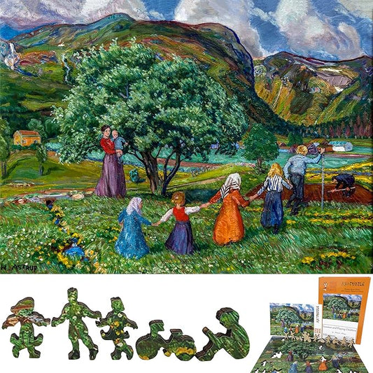 Wooden Puzzle for Adults - Uniquely Shaped Pieces - Made in The USA by FoxSmartBox - 225 Pieces - Summer and Playing Children