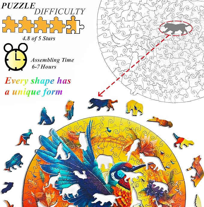 Wooden Puzzles for Adults,Hummingbird Jigsaw Bird Animals Shaped Magic Puzzle Pieces Best Gift for Adults,Can be Used as a Cool Mouse Pad,241pcs,(13.38 * 13.38 inches)