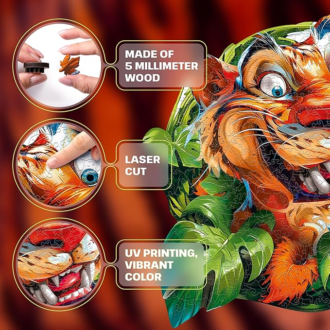 ESC WELT Wooden Puzzle Tiger 200 Pieces - Captivating Mind Entertainment for Teens and Adults - Fun and Environmentally Friendly Toy - Challenging Jigsaw Game - Wooden Puzzle