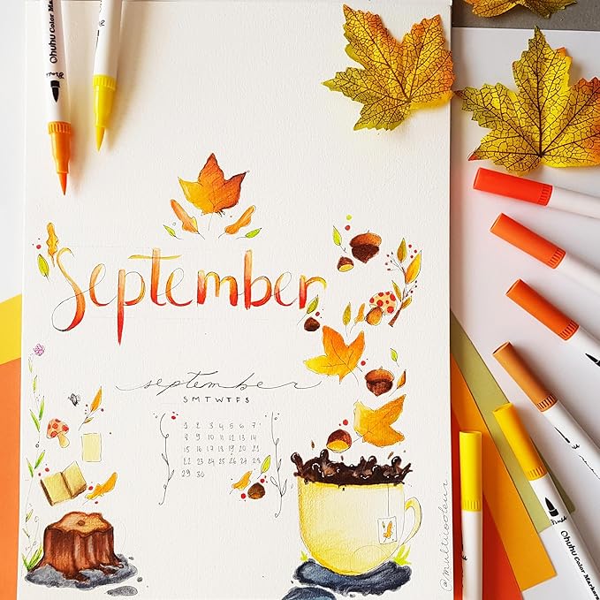 Ohuhu Markers for Adult Coloring Books No Bleeding 60 Colors Coloring Markers Water-based Dual Tips Fineliner & Brush Drawing Pens Art Pens for Kids Adults Sketch Journal - Maui - White