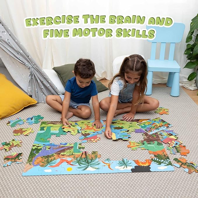 BONNYCO Giant Floor Puzzles for Kids of Dinosaurs with 48 Large Pieces. Jumbo Puzzle 36.2 x 24.4 in, Gifts for Boys and Girls, Educational Kids Toys Ages 2-8