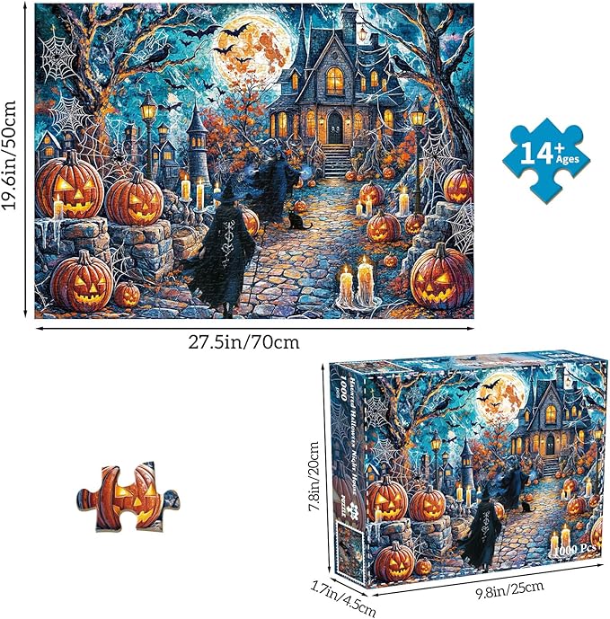 Puzzles for Adults 1000 Pieces, Haunted Halloween Night House Jigsaw Puzzles, Fun Horror Challenging Puzzle, Halloween Puzzles Gift, Home Decoration Puzzle, Interlock Perfectly No Dust