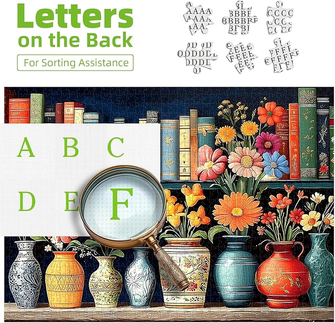 Vintage Floral Library 1000 Piece Jigsaw Puzzle for Adults Colorful Flowers in Ornate Vases Antique Books Challenging Puzzle Game for Christmas Holiday Family Night (27.6" x 19.7")