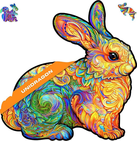 UNIDRAGON Original Wooden Jigsaw Puzzles - Precious Rabbit, 106 Pieces, Small Size 8.6"x9", Beautiful Gift Package, Unique Shape Best Gift for Adults and Kids