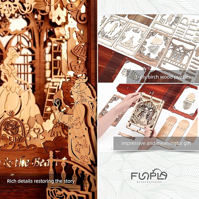 Beauty and The Beast 3D Puzzle Nightlight – LED 3D Puzzle Gifts – 3D Wood Puzzles Storybook Nightlight Home Décor for Kids and Adults