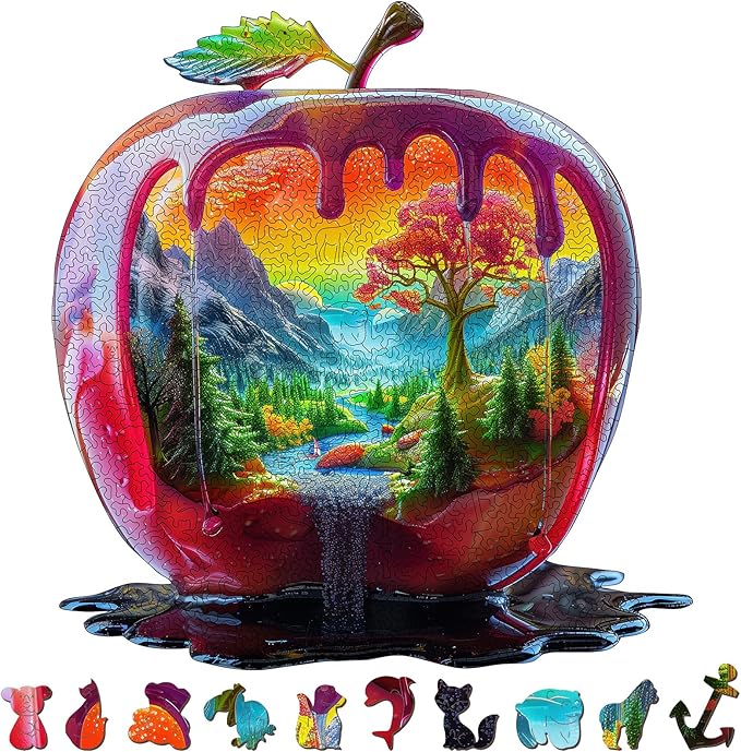 Wooden Puzzles for Adults - Apple Shaped Wood Jigsaw Puzzle Large Size Adult Wooden Puzzles, 505pcs Unique Wood Animal Shaped Puzzle for Adults, Birthday Gift Family Game Home Decor