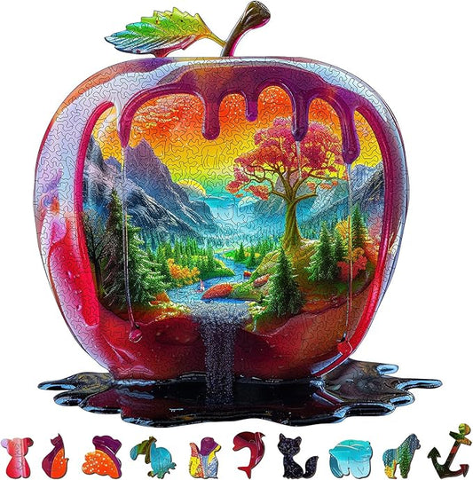 Wooden Puzzles for Adults - Apple Shaped Wood Jigsaw Puzzle Large Size Adult Wooden Puzzles, 505pcs Unique Wood Animal Shaped Puzzle for Adults, Birthday Gift Family Game Home Decor