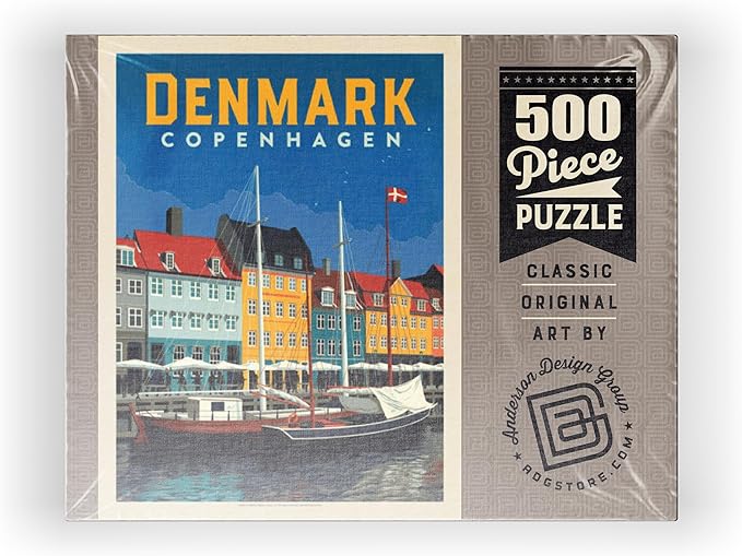MyPuzzle Denmark: Copenhagen, Vintage Poster - Premium 500 Piece Jigsaw Puzzle for Adults