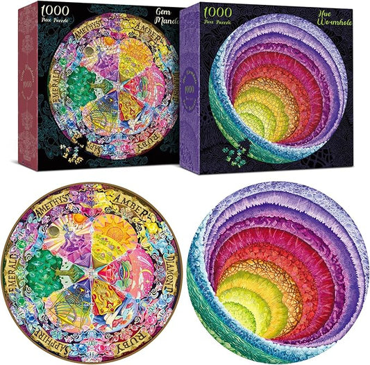 Antelope 2 in 1 1000 Piece Puzzle Bundle - Hue Wormhole - 1000 Piece Jigsaw Puzzle with Gem Mandala