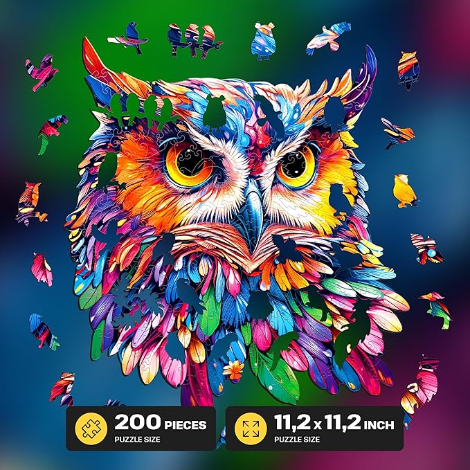 ESC WELT Wooden Owl Puzzle 200 Pieces - Captivating Mind Entertainment for Teens and Adults - Fun and Environmentally Friendly Toy - Challenging Jigsaw Game - Wooden Puzzle