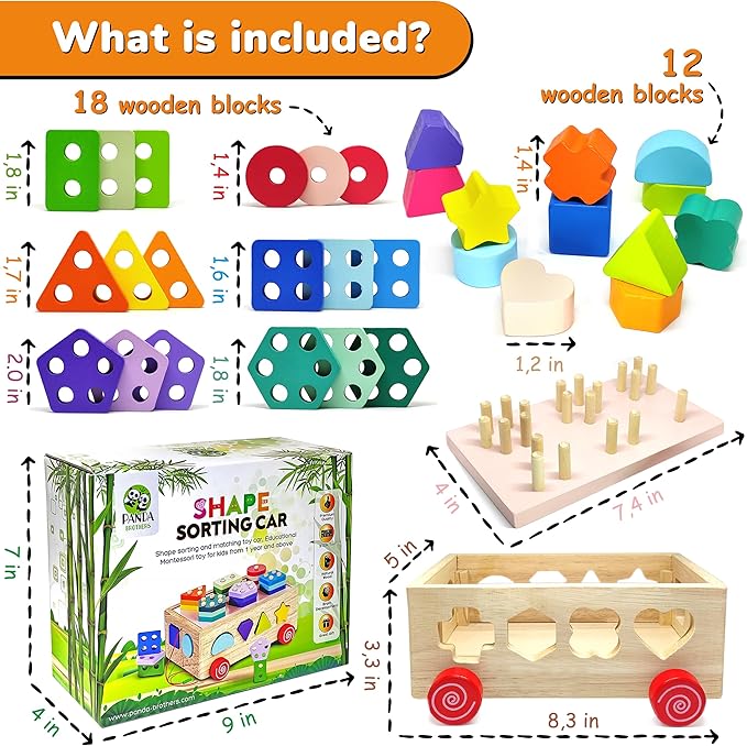 Wooden Shape Sorter Toy, Shape Stacking Toys for toddlers 1-3, Montessori Toys for 1 2 3 Year Old Kids and Toddlers, Wooden Shape Sorter Baby Toys, Sensory Toys for Toddlers 1-3 Wooden Stacking Blocks