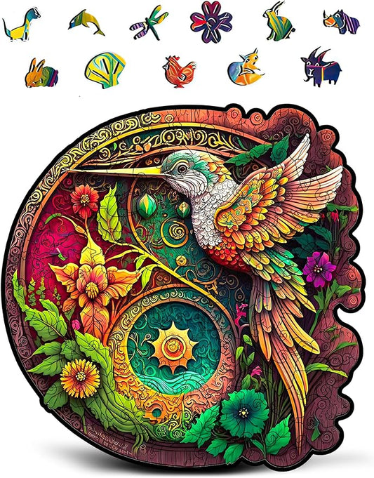 CRAFTHUB Animal Wooden Puzzles for Adults – A4 Nectar Quest Hummingbird with 114 Pieces – Jigsaw Puzzles with Unique Animal Shapes – 7.7"x7.8"