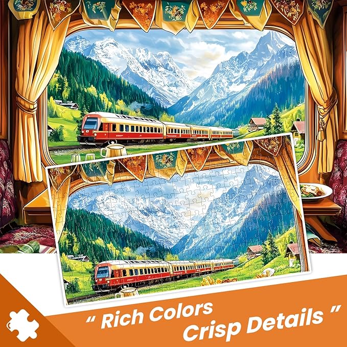 500 Piece Puzzle for Adult,Delicious Food Cartoon Jigsaw Puzzle for Adults Kids Seniors,Countryside Vintage Train Puzzle for Kids Ages 8-10 10-12,Challenging Puzzles Perfect for Game Nights,20.5*15 In