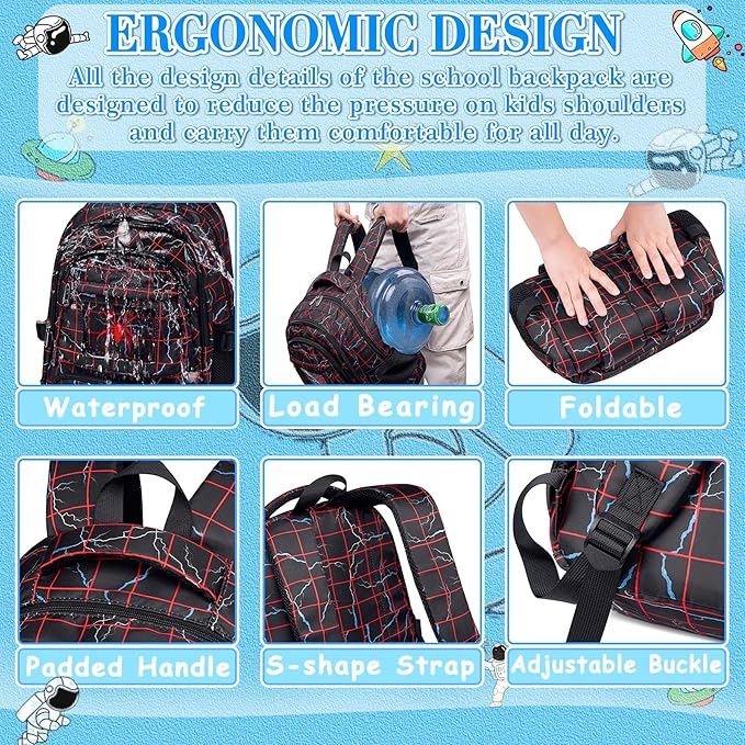 FunnyGifts Boys Backpacks with Lunch Box for Kids School Bookbag with Lunch Bag for Elementary Kindergarten Preschool Sticker for Backpacks Mochila Para Niños 4 5 6 7 8 9 10 11 12