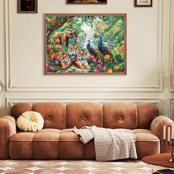 Jigsaw Puzzles for Adults 500 Pieces Puzzle Elephant Tiger Puzzle for Adults Children Elderly Puzzles Peacock Animal Puzzle 500, Home Decor Gift Family Game for Men Women Elders Seniors (20.5"x15")