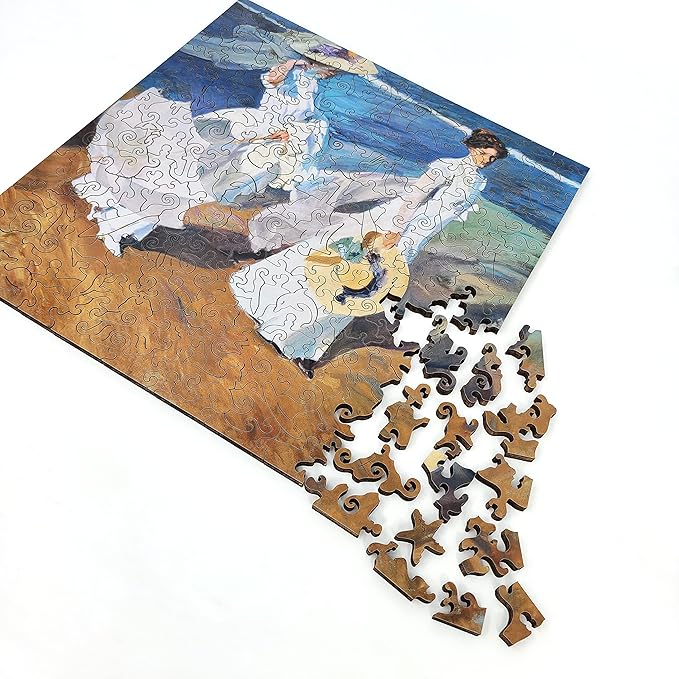 Wooden Jigsаw Puzzle for Adults - Uniquely Shaped Pieces - Made in The USA by FoxSmartBox - 190 Pieces - Strolling Along The Seashore