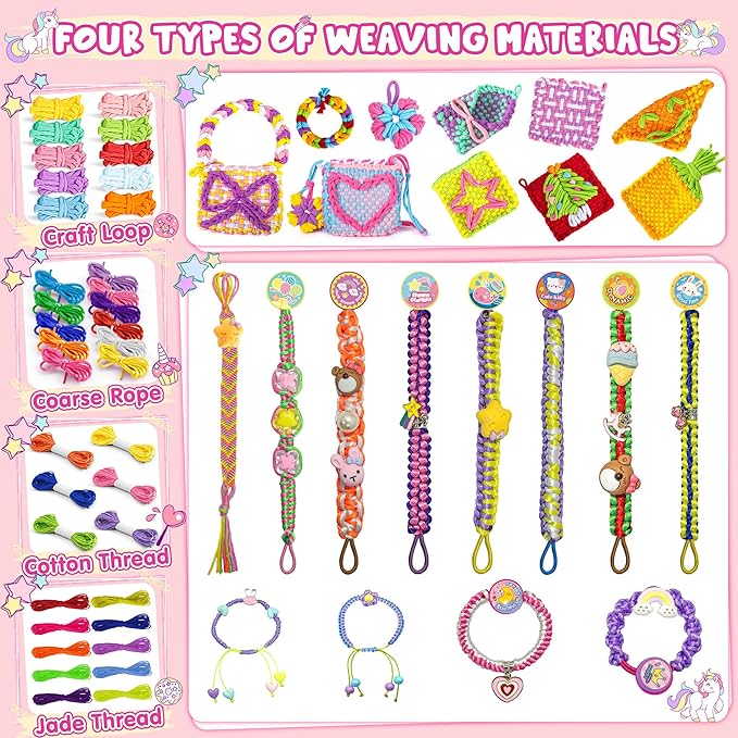 ELFJOY 2-in-1 Weaving Loom for Kids,Friendship Bracelet Kit,400+Pcs DIY Arts and Crafts for Girls, Weaving Looms for Bracelet & Potholder & Bag,Gift Ideas for 6-12 Years Old Kids