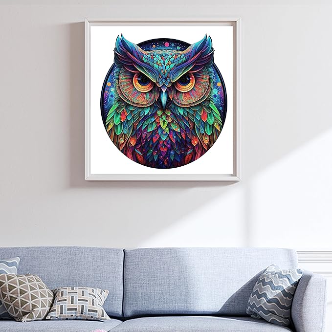 Mys Aurora Unique Wooden Jigsaw Puzzles - Cute Owl, 200 Pcs Medium Size 11.2'' x 10.5'', Luxurious Animal Shaped Wood Puzzle, Beautiful Package, Best Gift for Adults