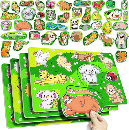 4 Pack 40 Pieces Felt Zoo Land Animals Forest Toys for Toddlers Sorting Busy Board Montessori Matching Game Jigsaw Educational Preschool Early Learning Skills Batter Than Wooden Toy Gift for Kids
