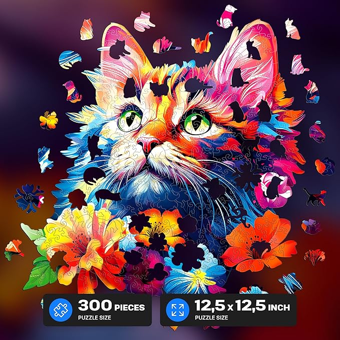 ESC WELT Wooden Cat Puzzle 300 Pieces - Captivating Mind Entertainment for Teens and Adults - Fun and Environmentally Friendly Toy - Challenging Jigsaw Game - Wooden Puzzle