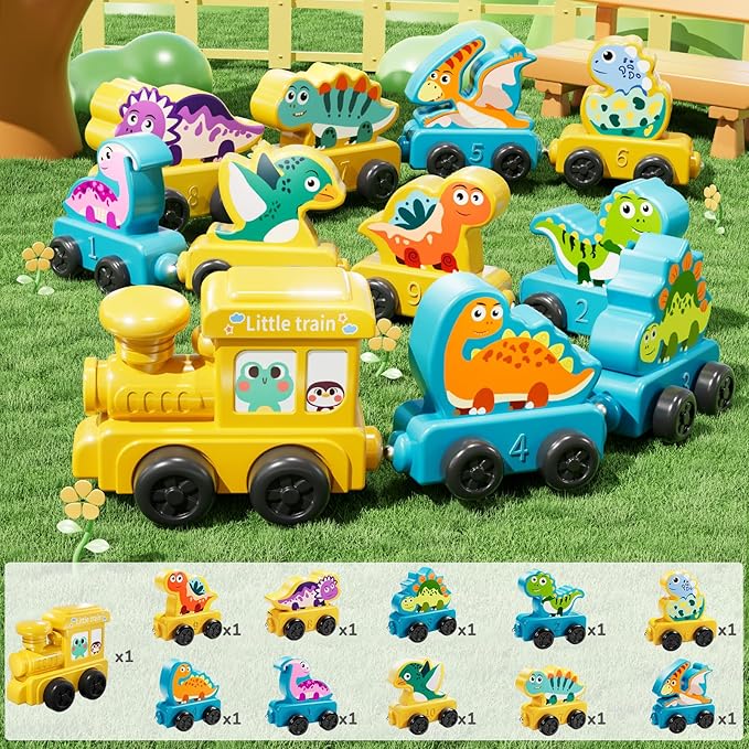 Magnetism Toys Dinosaur Train Set for Toddlers 1 2 3 4 Years Old - Dinosaur Toys for Kids, Color Sorting Toy, Preschool Educational Learning Activities, Birthday Gifts for Boys Girls 1-3, 2-4
