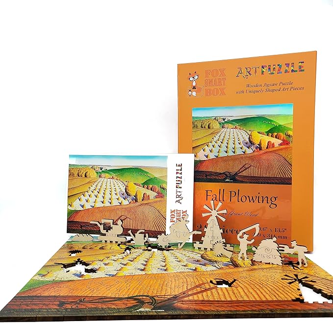 Wooden Puzzle for Adults - Uniquely Shaped Pieces - Made in The USA by FoxSmartBox - 242 Pieces - Fall Plowing