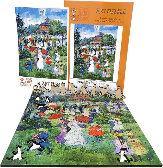 Wooden Jigsaw Puzzle for Adults - Uniquely Shaped Pieces - Made in The USA by FoxSmartBox - 212 Pieces - Franklin Park Boston