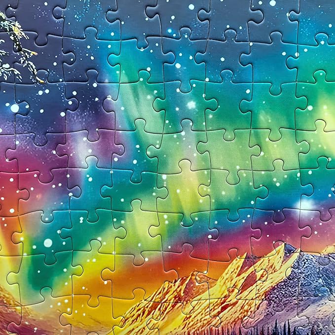 300 Piece Puzzles for Adults - Large Piece Jigsaw Puzzles for Seniors - Campfire Under The Northern Lights