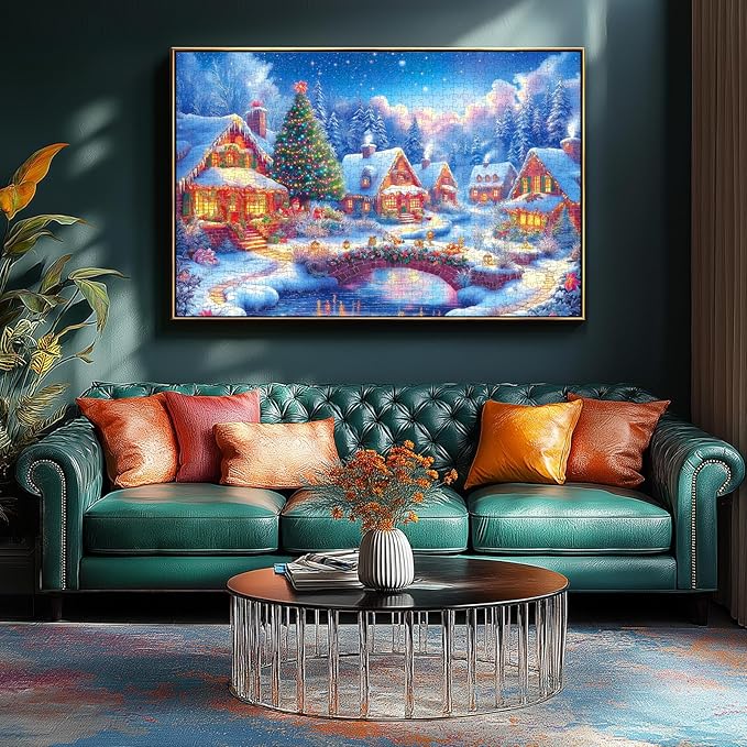 Christmas Fantasy Fairy Town Jigsaw Puzzles for Adults 1000 Piece Winter Country Landscape Puzzle for Adults with Letters on Back Challenging Holiday Family Puzzle Games Gift for Women Men Seniors
