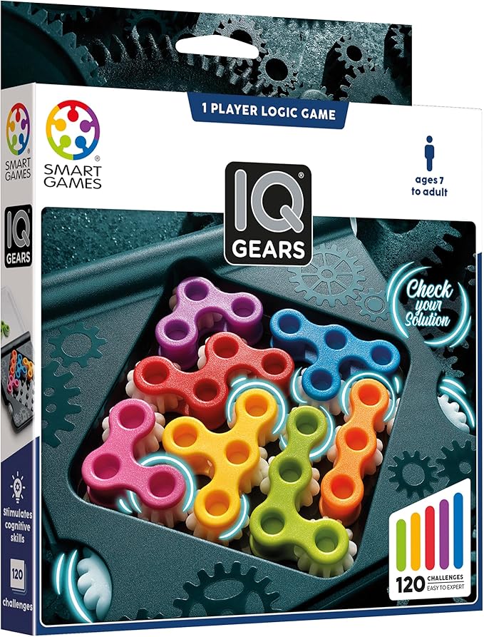 SmartGames IQ Gears Travel-Friendly Dynamic Logic Game Featuring 120 Challenges for Ages 7 - Adult